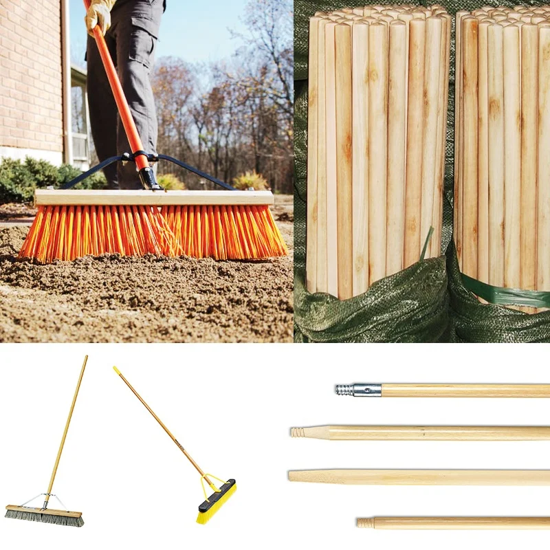 Heavy duty  Lacquered  painted Wooden push broom handle stick  with threaded tip wooden dowel rods