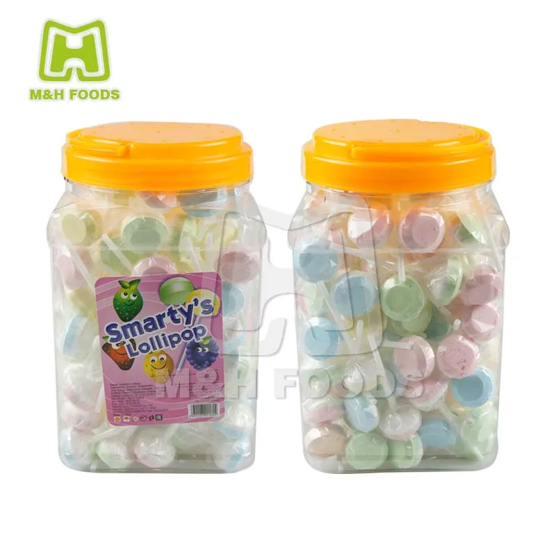 Fruit Favored Round Shaped Lollipop Pressed Candy in Jars
