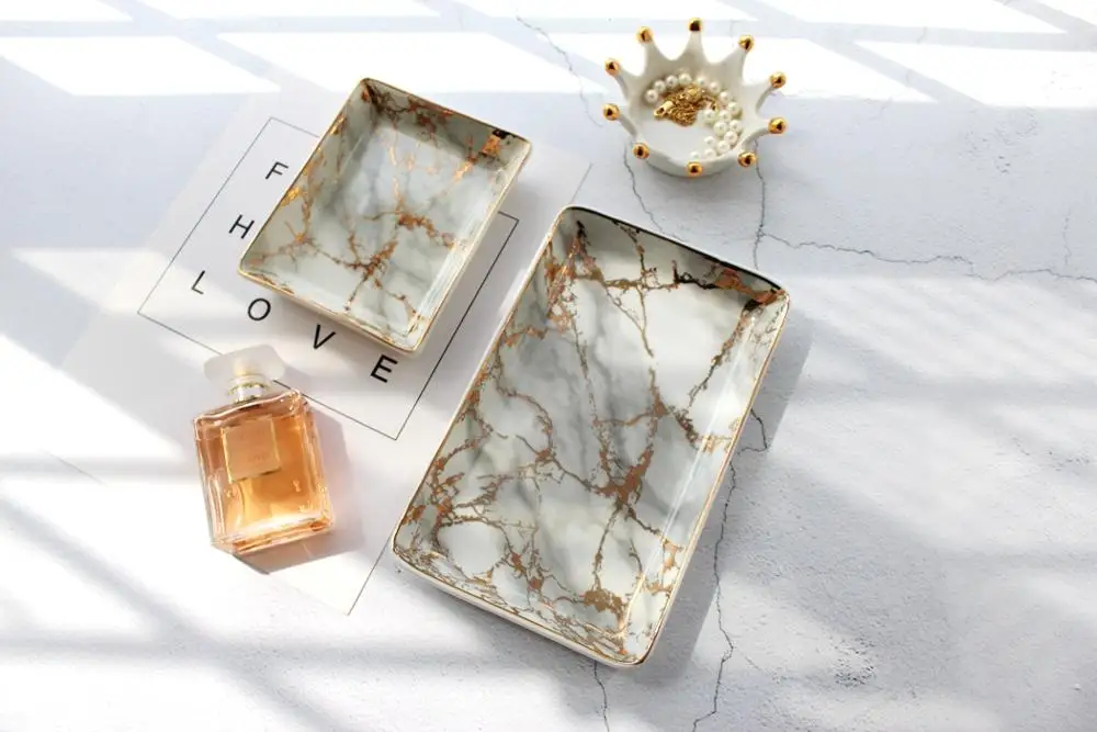 Wholesale square Ceramic Marble Jewelry Dish Trinket Tray