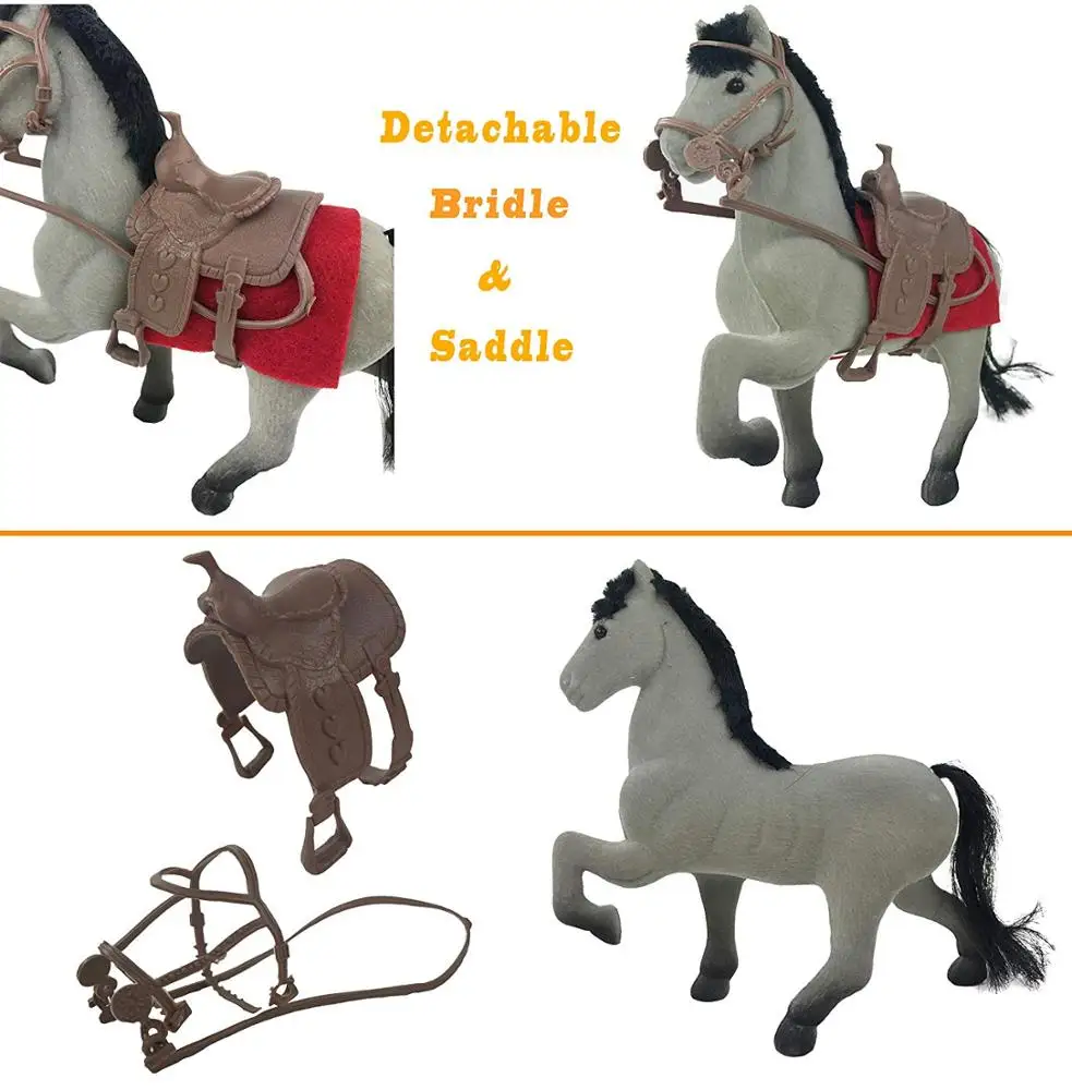 Horse Stable Take-Along Toy Play Set with Farm Tools and Accessories - Set of 3 Horses
