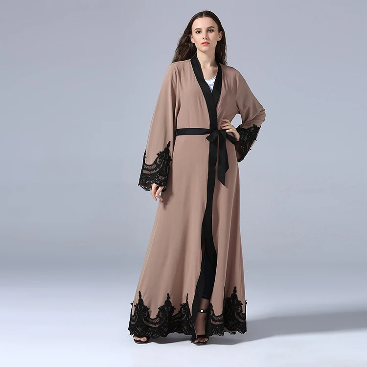 2021 Front Open Islamic Clothing Lace Dubai Kimono Abaya for Women Muslim Wholesale
