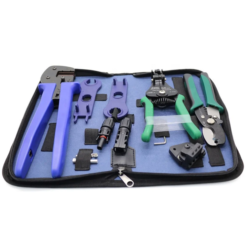 Solar installation tool kits including cable stripper, QC4 crimping plier, spanner and cable cutter, etc.
