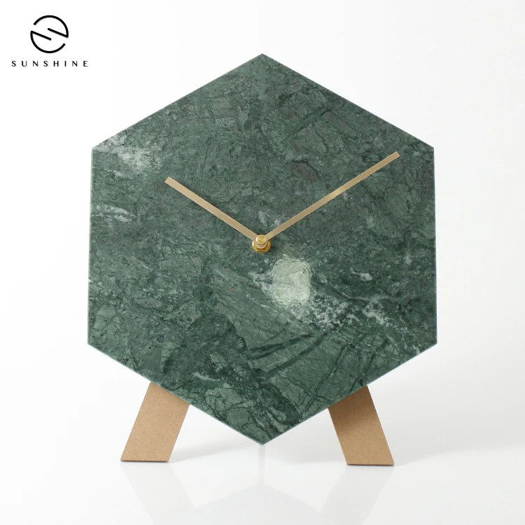 Luxury House Decorative  Hexagon Stone Marble Wall Clock