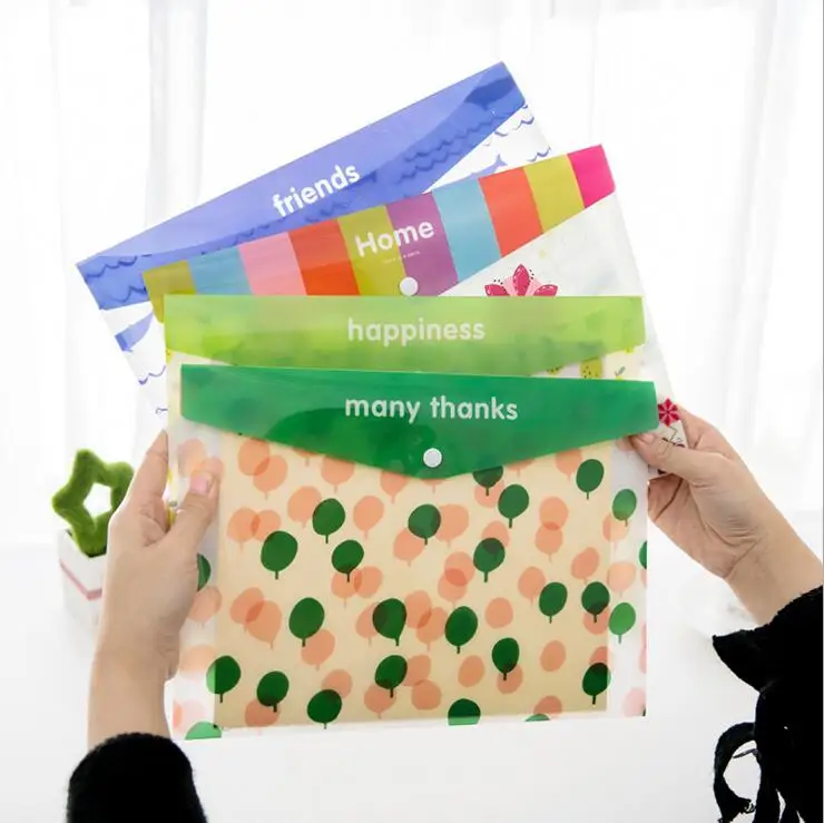 New Kawaii A4 pouch bag Korean Office School Filing Products Document Bag Cute Buckle Closure Envelope File Folder