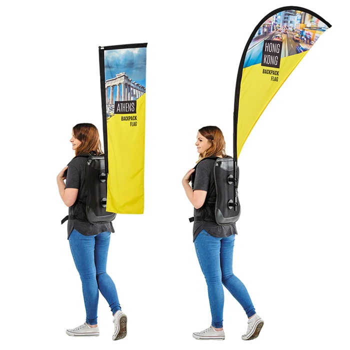 Custom 110g Polyester Full Color Printing Waterproof Single&Double Sides Backpack Flag for Advertising