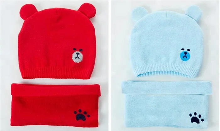 100% Cotton Bear Knitted Soft Winter Organic Baby Beanies Toddlers Hats