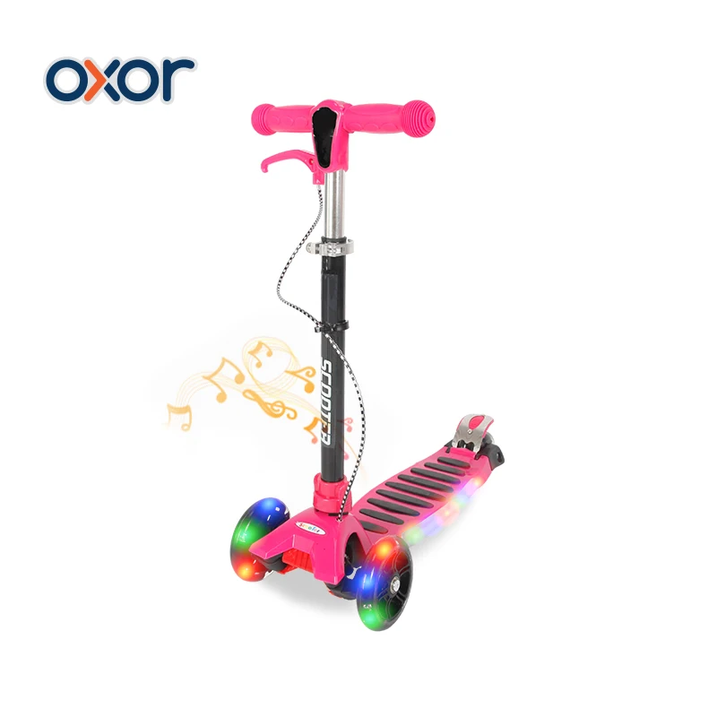 Kids Toy 3 Wheel Music Foot Kick Scooter Hand Brake LED Deck with Flashing LED Wheel