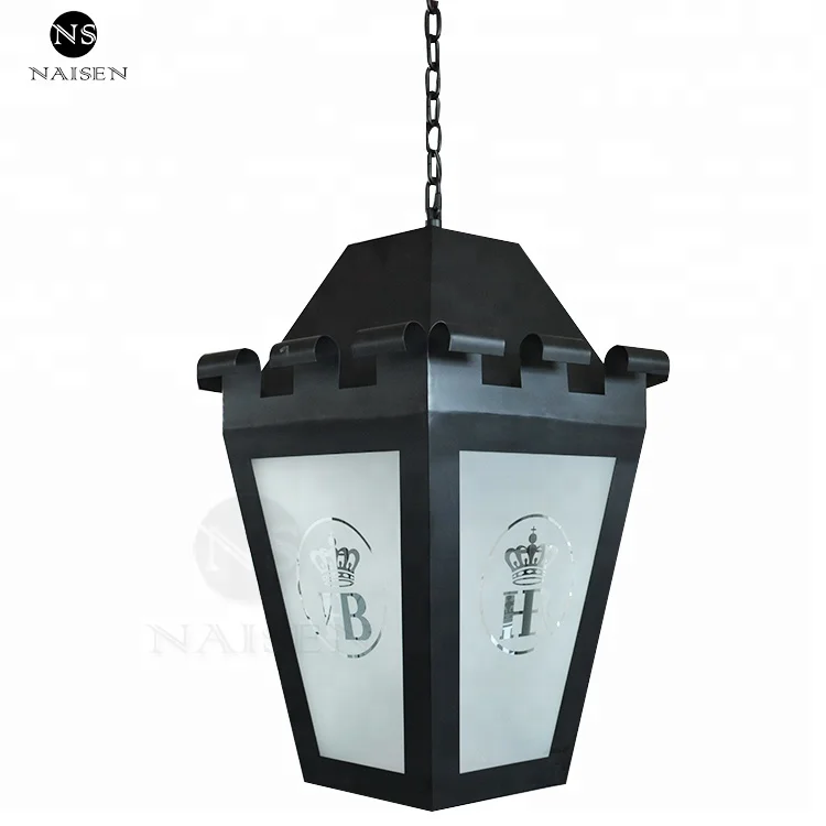 Outdoor Black Iron Modern Glass Pendant Light Fixtures  Light Ceiling Lamp pattern customized design