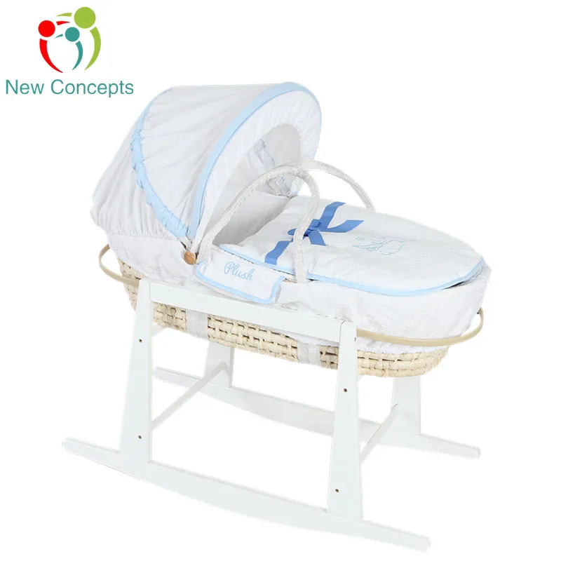 
high quality simple fabric of maize peel moses basket with rocking stand 