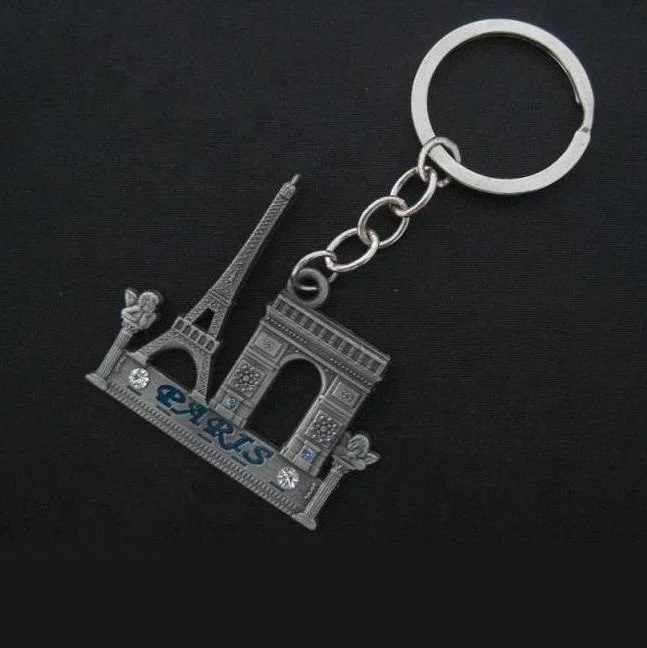 Factory custom Metal Paris souvenir keychain with your design tourist for France Paris traveller