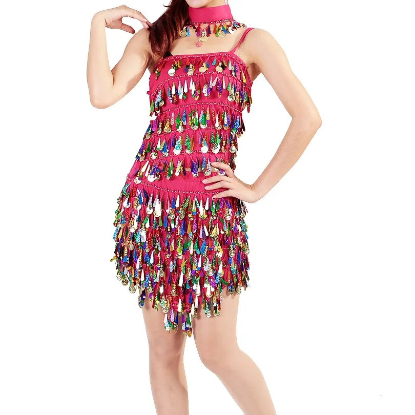 Wholesale Lady Sexy Belly Dance Tops Skirt Sequined Halloween Costume Dress Skirt Party Nightclub Dancewear Performance Outfits