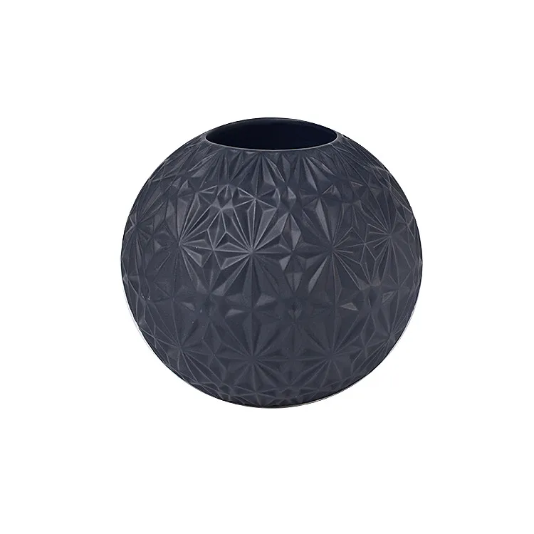 Wholesale modern style snowflake embossed matte black home decor ceramic vase