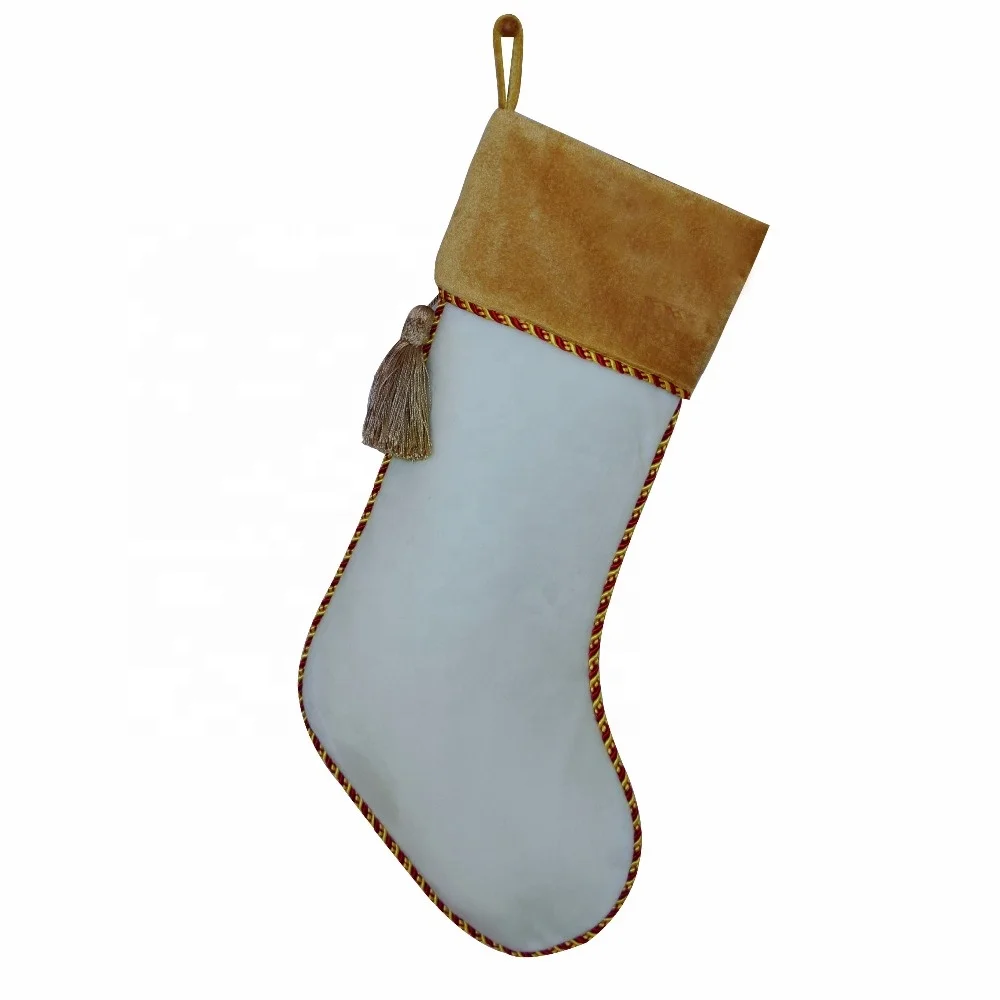 2 Colors Gold and Cream Velvet Christmas Stocking with Tassel Decoration