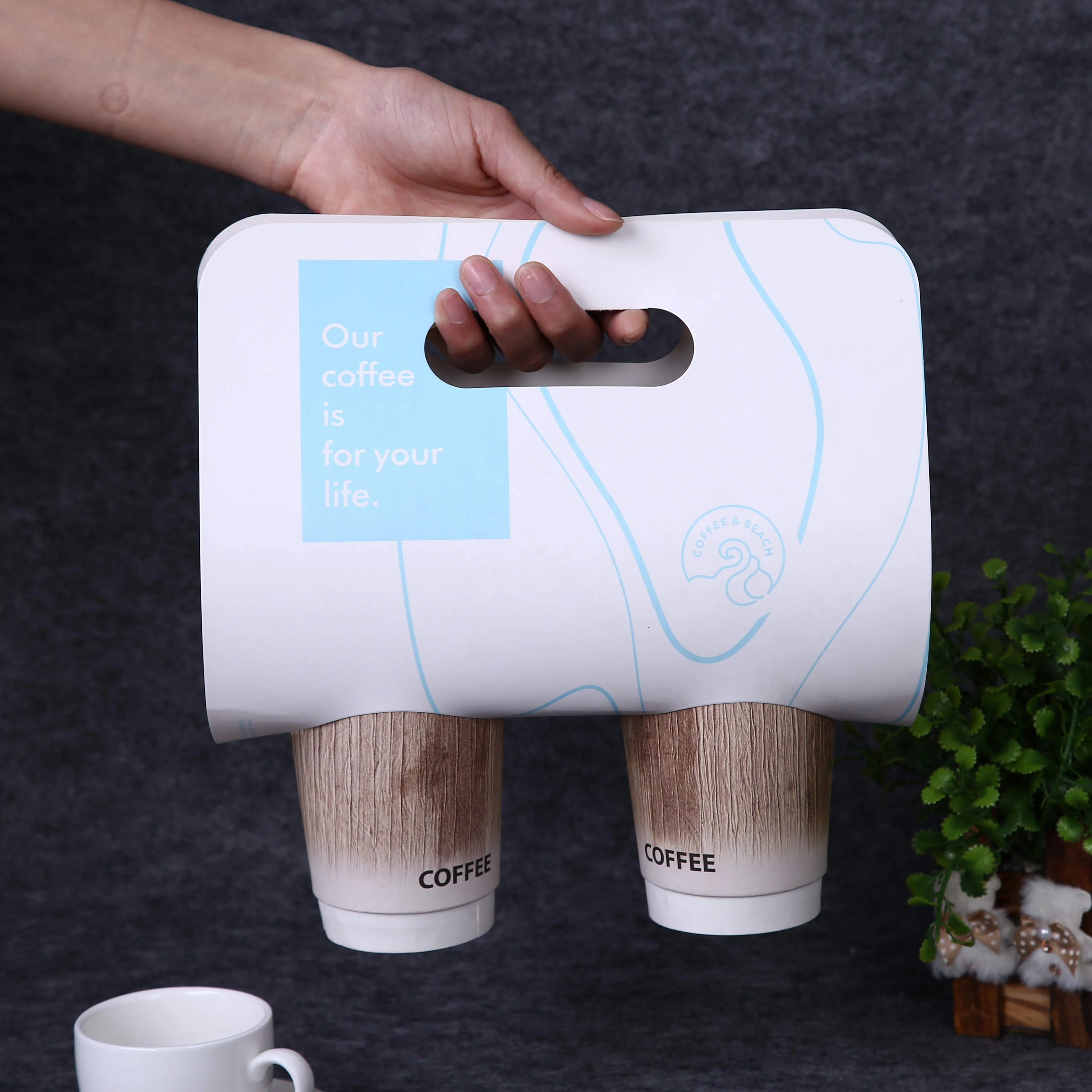 
Tea Coffee Hot and Cold Drinks 2 Cup Paper Cardboard Tray Holder Carrier 