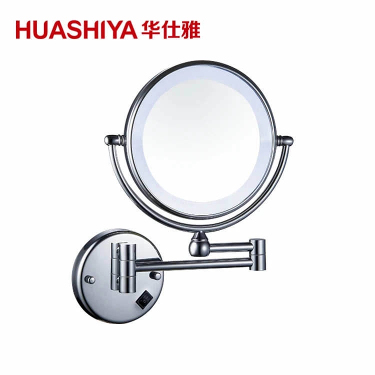 
HSY1002 Round Shaped Double-Sided Wall Mount Lighted Makeup Mirror; 1x/8x Magnification 