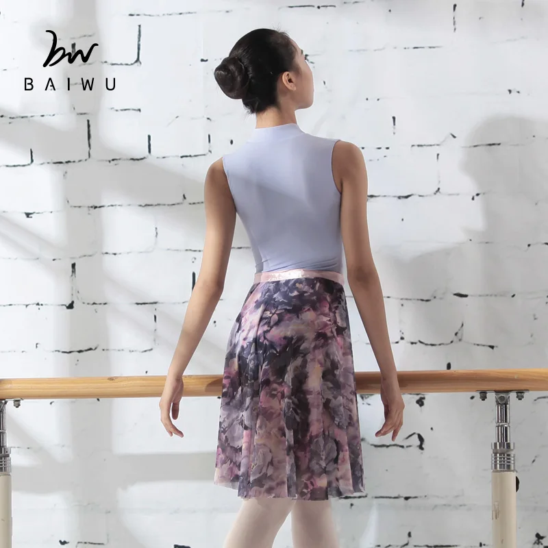 117145403 Baiwu Dance Floral Mesh Ballet Skirt Wrap Dance Skirt
