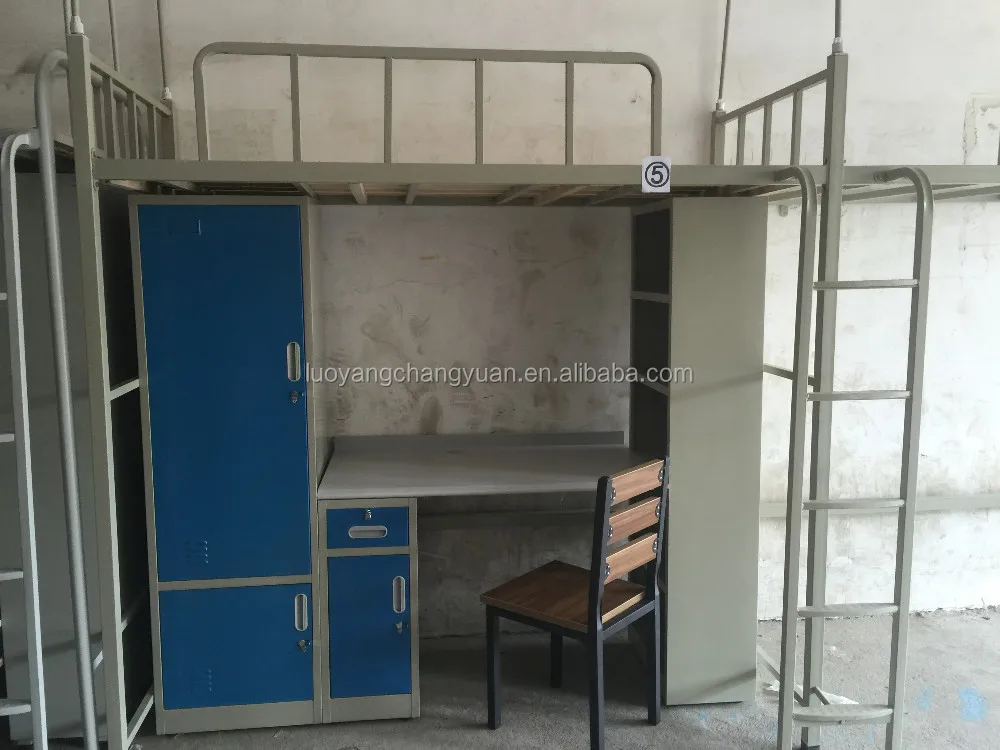 Современный стиль металлические общежитие двухъярусная кровать с письменным столом