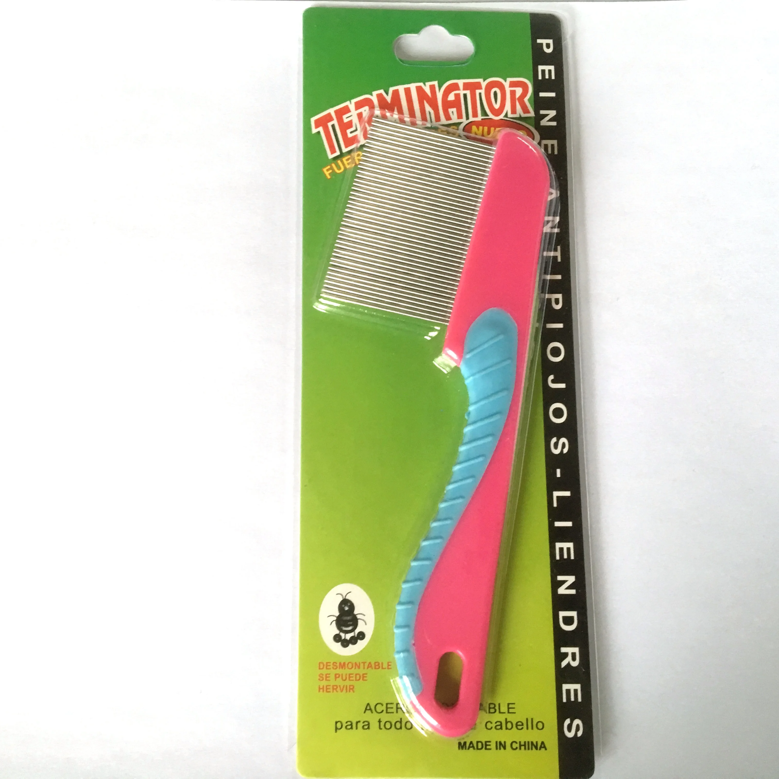 Non Slip Plastic Grip Handle Long Stainless Steel Teeth Lice Nit Louse Tick Flea Control Removing Comb