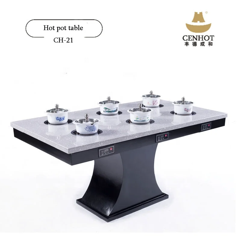 Коммерческий квадратный горячий горшок CENHOT, индукционная плита, стол для ресторана со встроенным мраморным кварцевым цепочным столом для ресторана