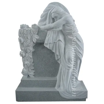 
Granite Angel Monuments, Headstone with angel statue and roses 