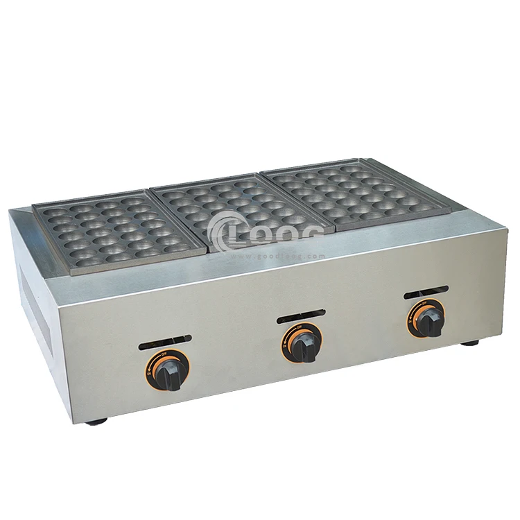 Kitchen equipment ball shaped mold 3 plate gas commercial takoyaki machine