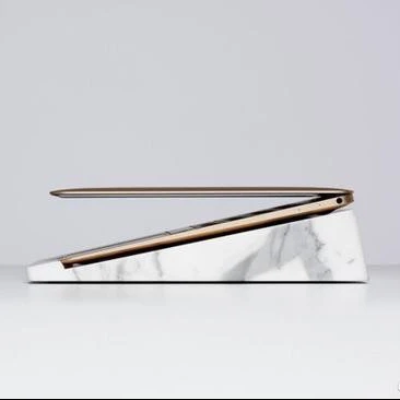 White Grey vein Calacatta Carrara Marble Base for Notebooks Macbooks Laptop