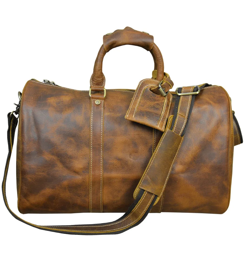 Men's vintage crazy horse leather travel bag 18" Brown