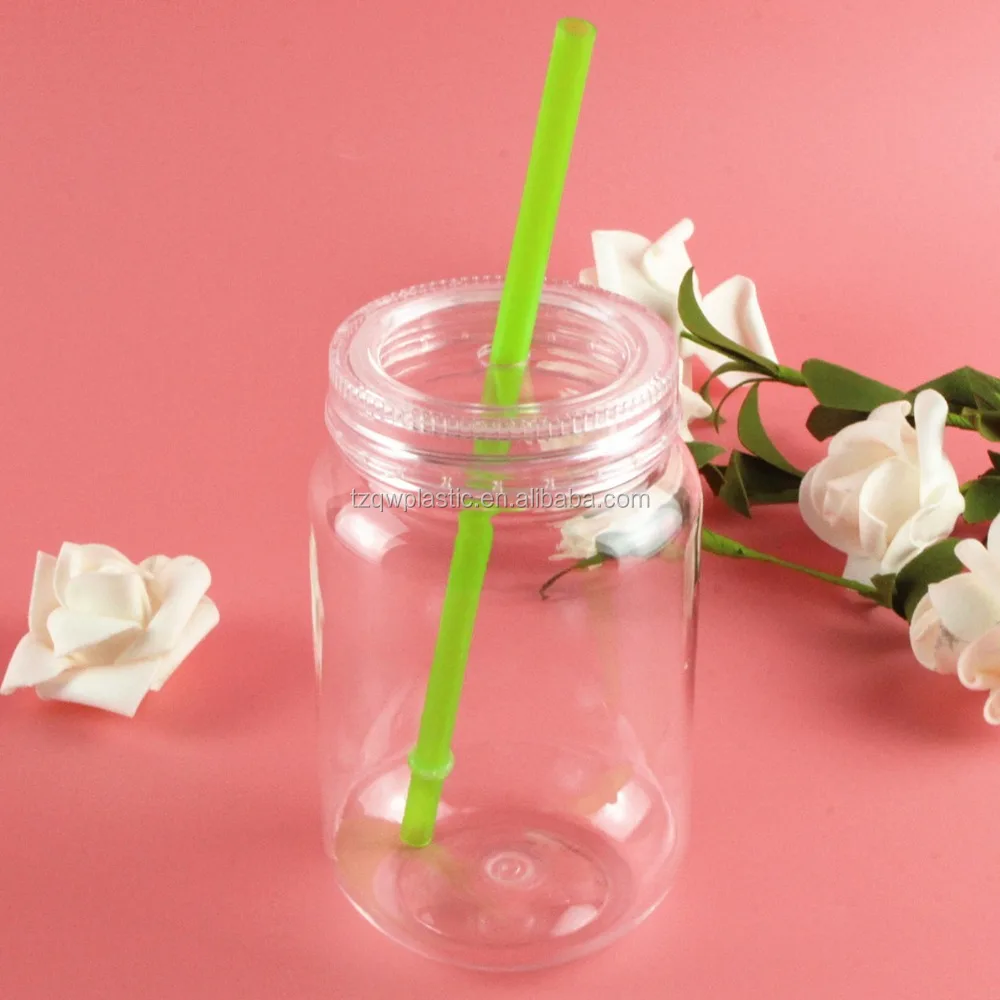Каменная банка круглой формы с пластиковыми соломинами. 16 унций. Каждый. Старые модные стаканы для напитков-упаковка из 4 шт.
