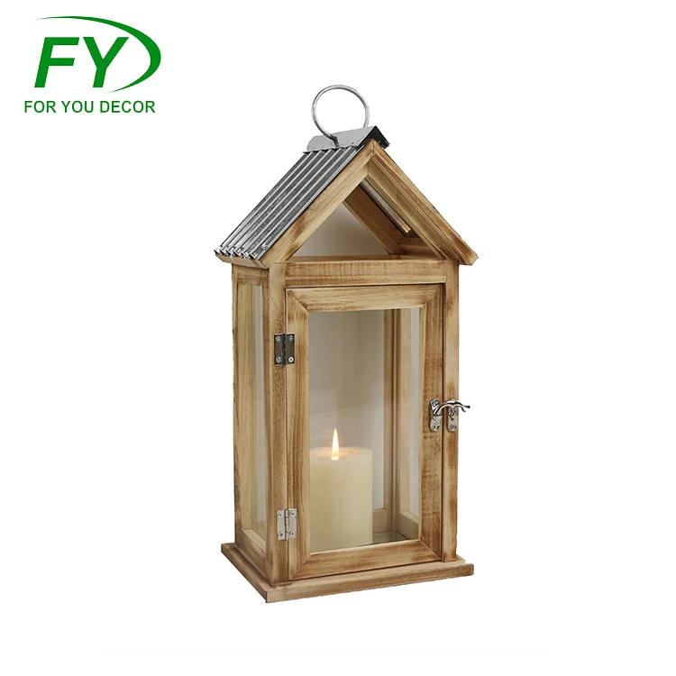 
Cheap 18*13*H36.5cm garden wood candle lantern stand for home 