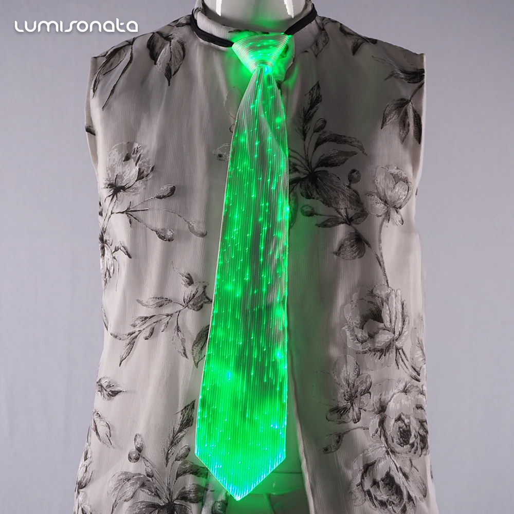2021 New novelty colorful luminous fiber optic fabric neck tie with led lights