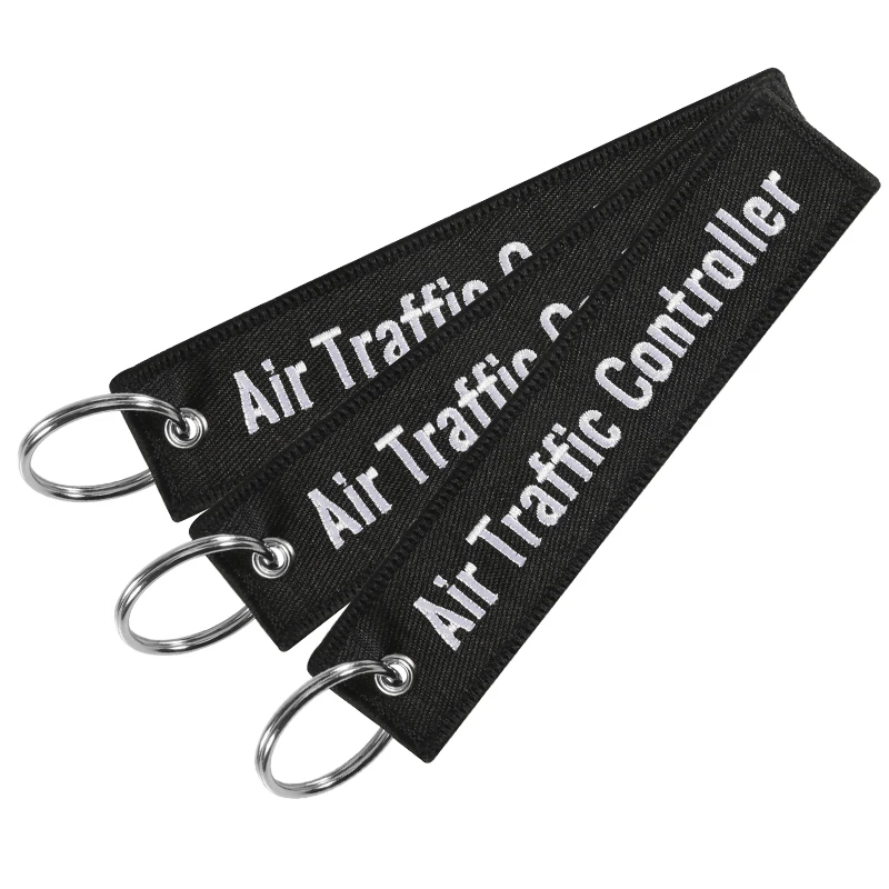 Remove Before Flight ATC Key Chain Jewelry Embroidery Blue Black Air Traffic Controller Key Ring Chain OEM