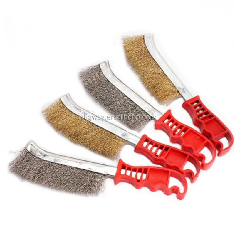 Factory Direct Stainless Steel Plastic Handle Knife Brush Copper Plated Brass Wire Universal Hand Brush