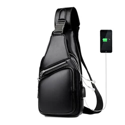 Мужская нагрудная сумка из пу кожи, модный повседневный мессенджер с USB-разъемом для зарядки