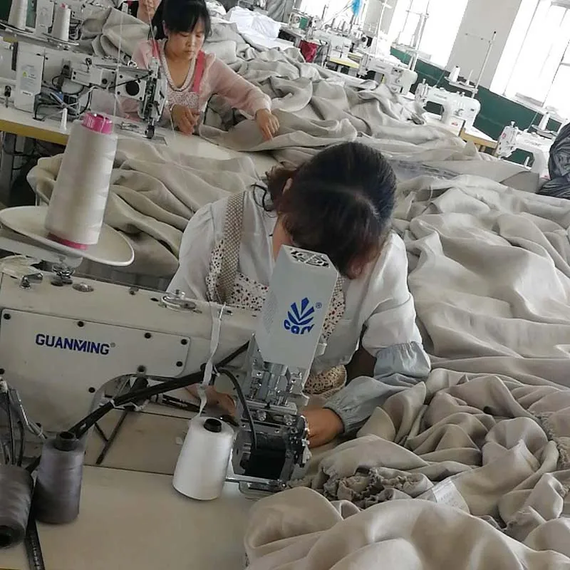 China Factory Rubber French flax Fitted Sheet Wholesale 100% washed Linen 14x14S Fitted Sheet