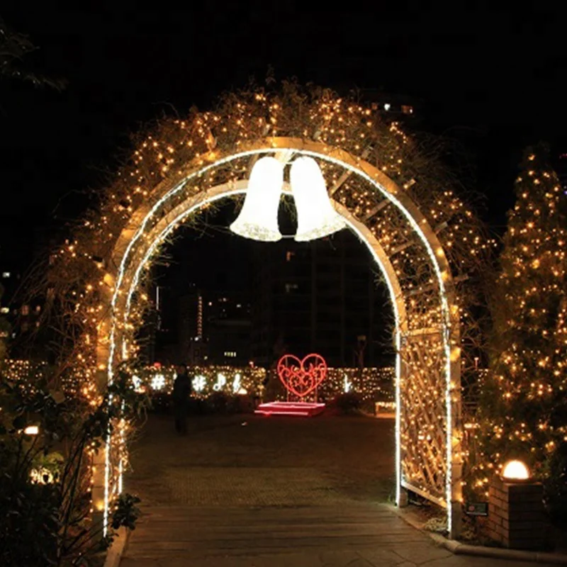 Outdoor LED golden arch lighted sculptures Christmas lighted arches for winter festival displays