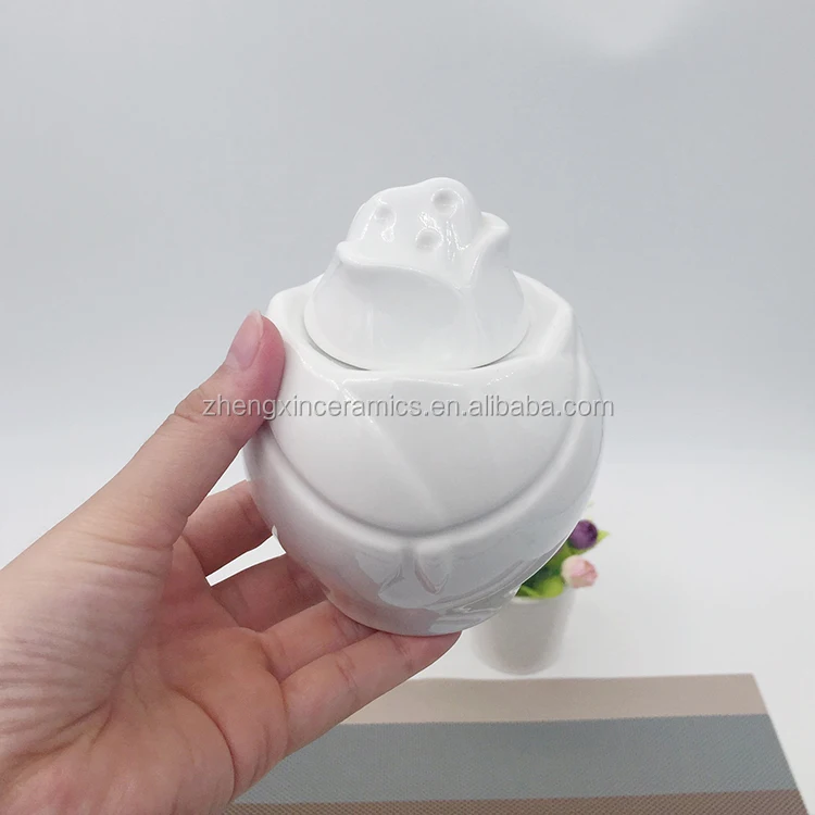 Nice fancy decal white ceramic special design sugar pot for drinking