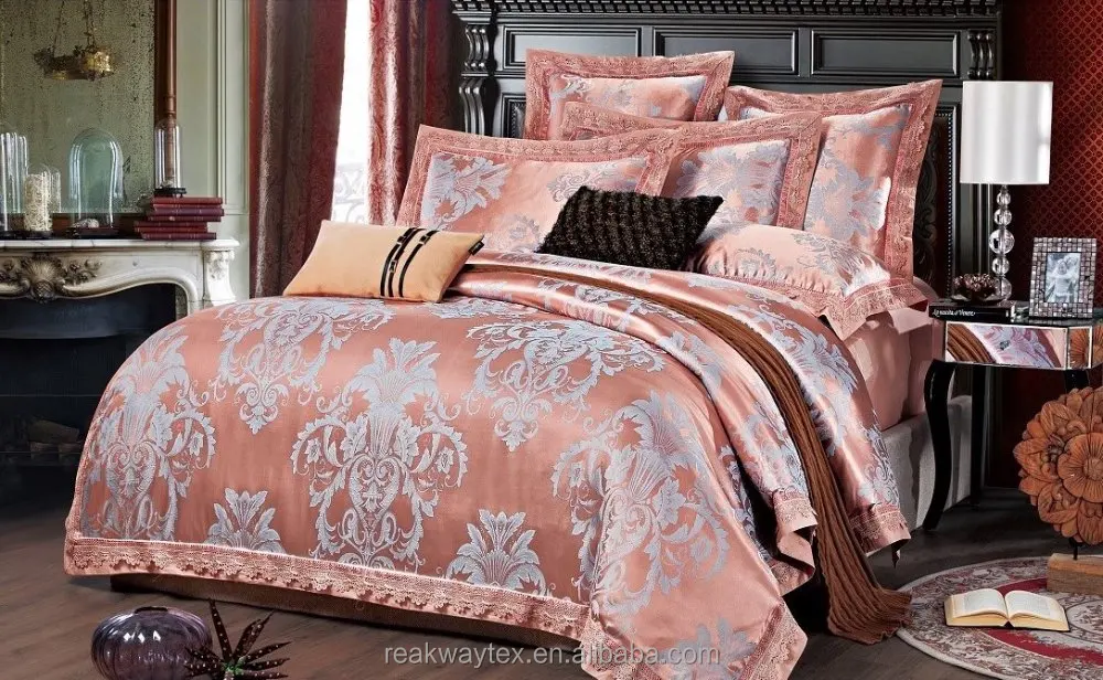 JBL16M07-11 luxury wedding use red rose jacquard bed sheet quilt cover set