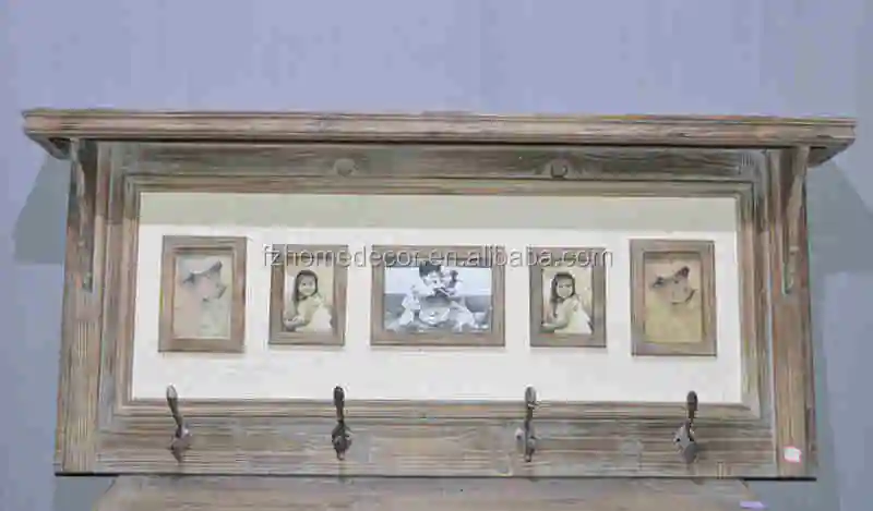 Retro wall shelf with photo frames