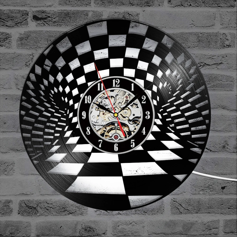 Preciser Chess Board Vinyl Record Clock Hanging LED Gift Home Decor Clock