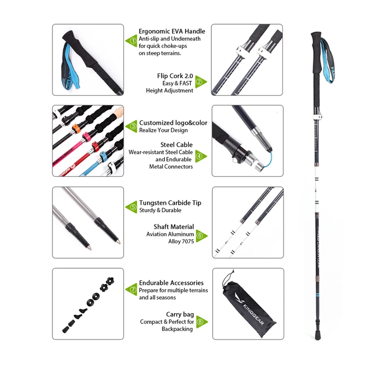 RTS Kinggear EVA Handle Folding Aluminum Trekking Pole With Quick Lock