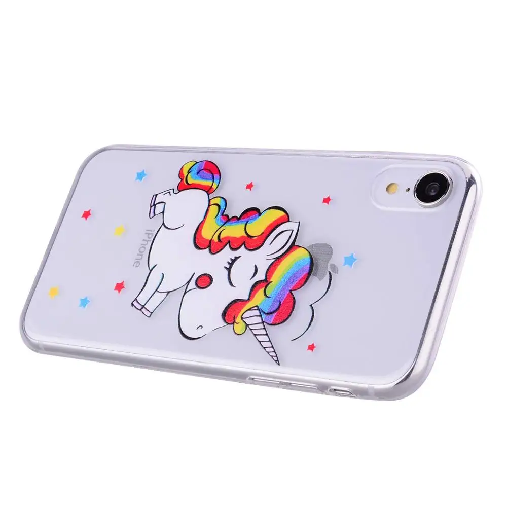 On For IMD Printing Unicon Design iPhone XR XS Cute Animal Style Transparent Protective Soft TPU Rubber Phone Case