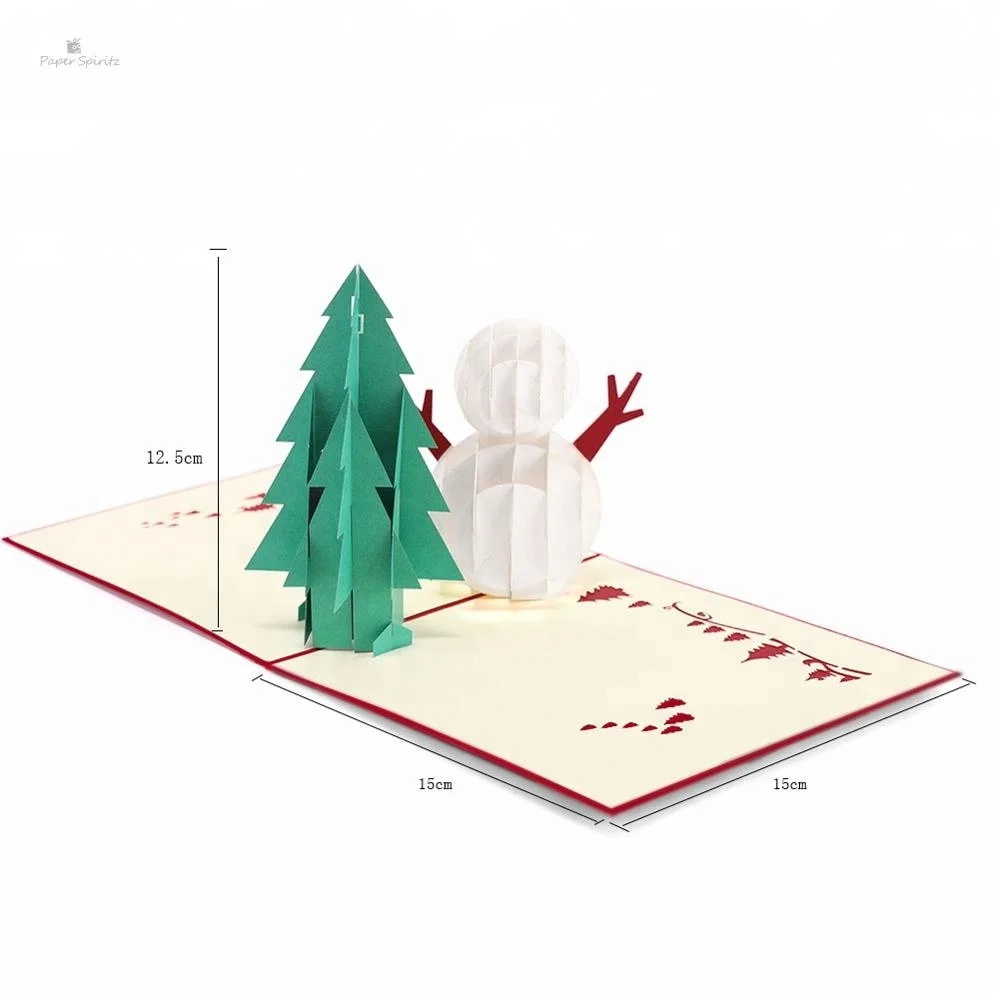 
Christmas tree and snowman pop up card 3D laser cut handmade postcards custom Christmas greeting cards gifts souvenirs 