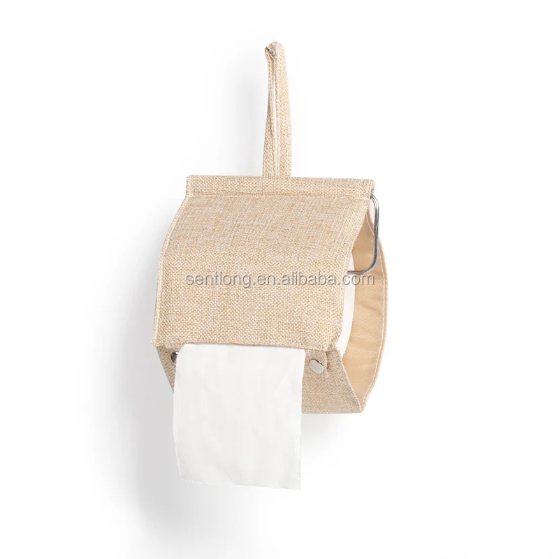 ramie cotton hanging tote for roll paper hanging bag organizer tote foldable storage tote