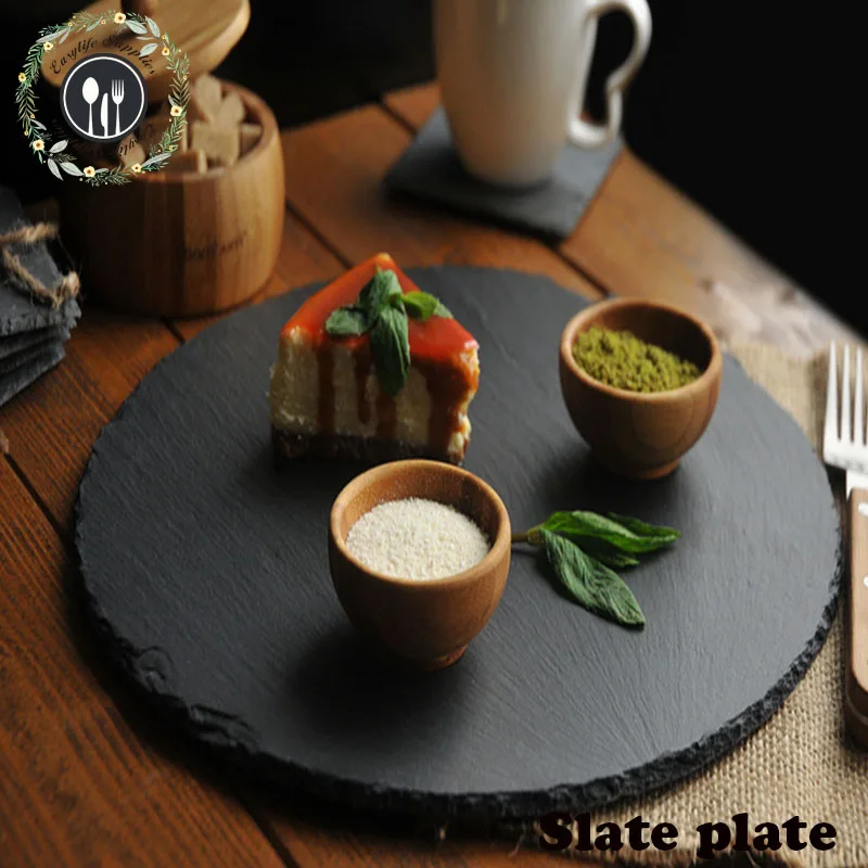 
cheap price 30cm round black slate food serving plates top selling products in amazon 