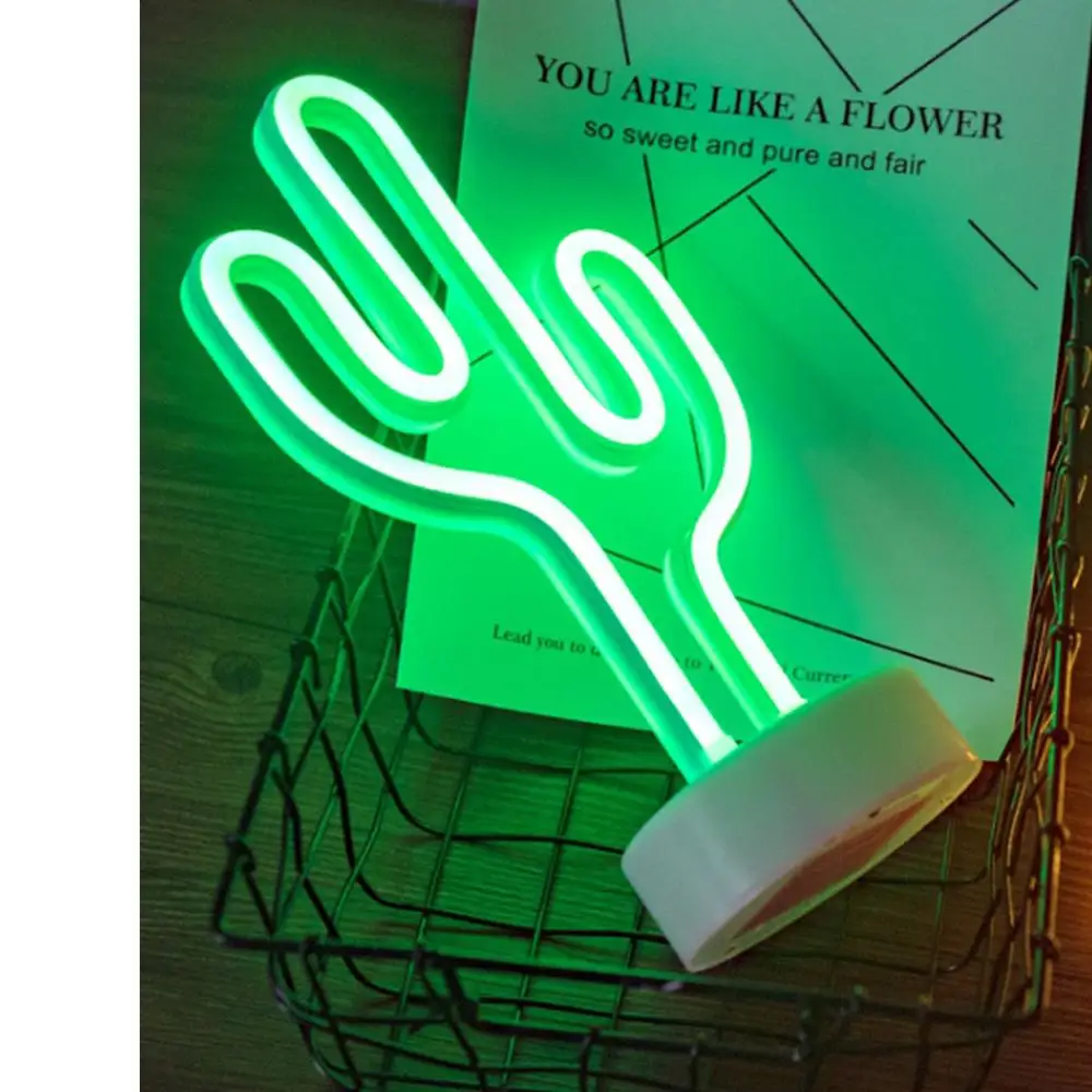 Wholesale USB and Battery Powered Home Decor Green Cactus Portable table sign desktop neon light