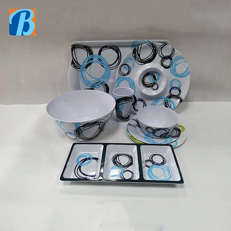 China wholesale LFGB standard restaurant  bamboo fiber cookware melamine dinnerware sets custom printing melamine tableware