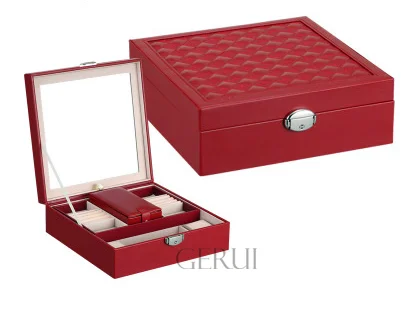 Wholesale Black Leather Foldable Lock Mirrored Jewelry Trinket Box With Mini Gift Box Inside