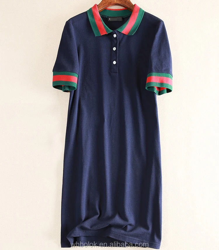Custom Women dress plus size navy blue dress latest cotton polo pique cotton knitted dress