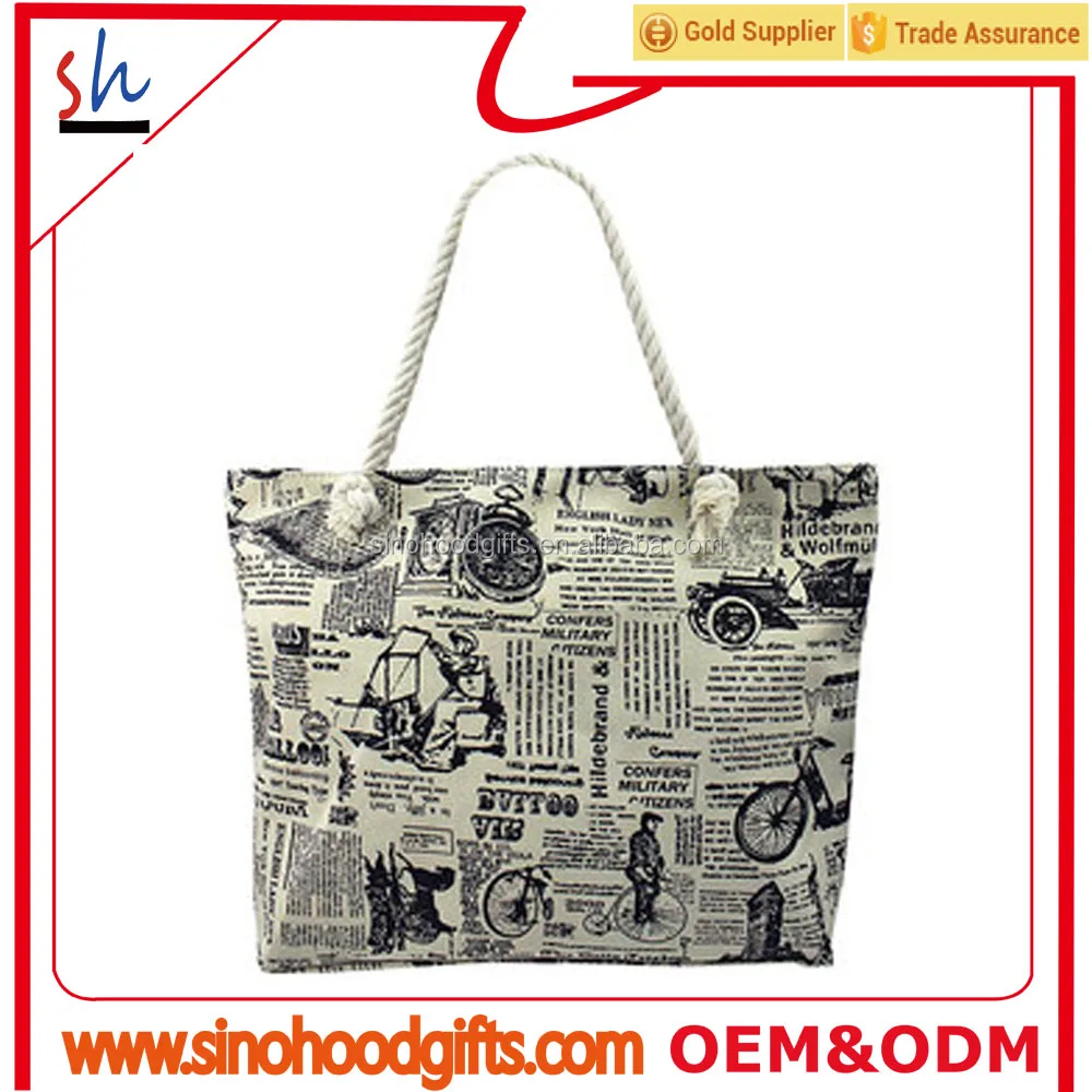 customize wholesale best sell newspaper print cotton canvas tote shopping bag