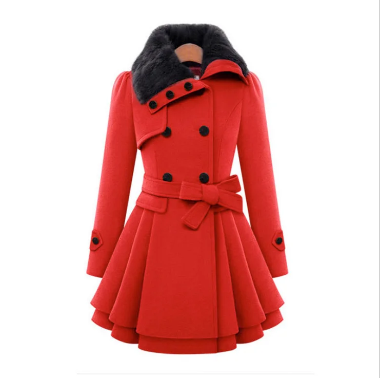 WingTu Custom Logo Wholesale Women Warm Double Breasted Artificial Belt Overcoat With Pocket